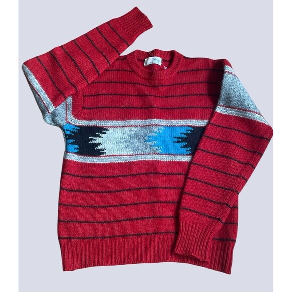 Pringle Of Scotland Rare VTG 70s Wool Long Sleeve Sweater Red Aztec NWOT - Picture 1 of 9